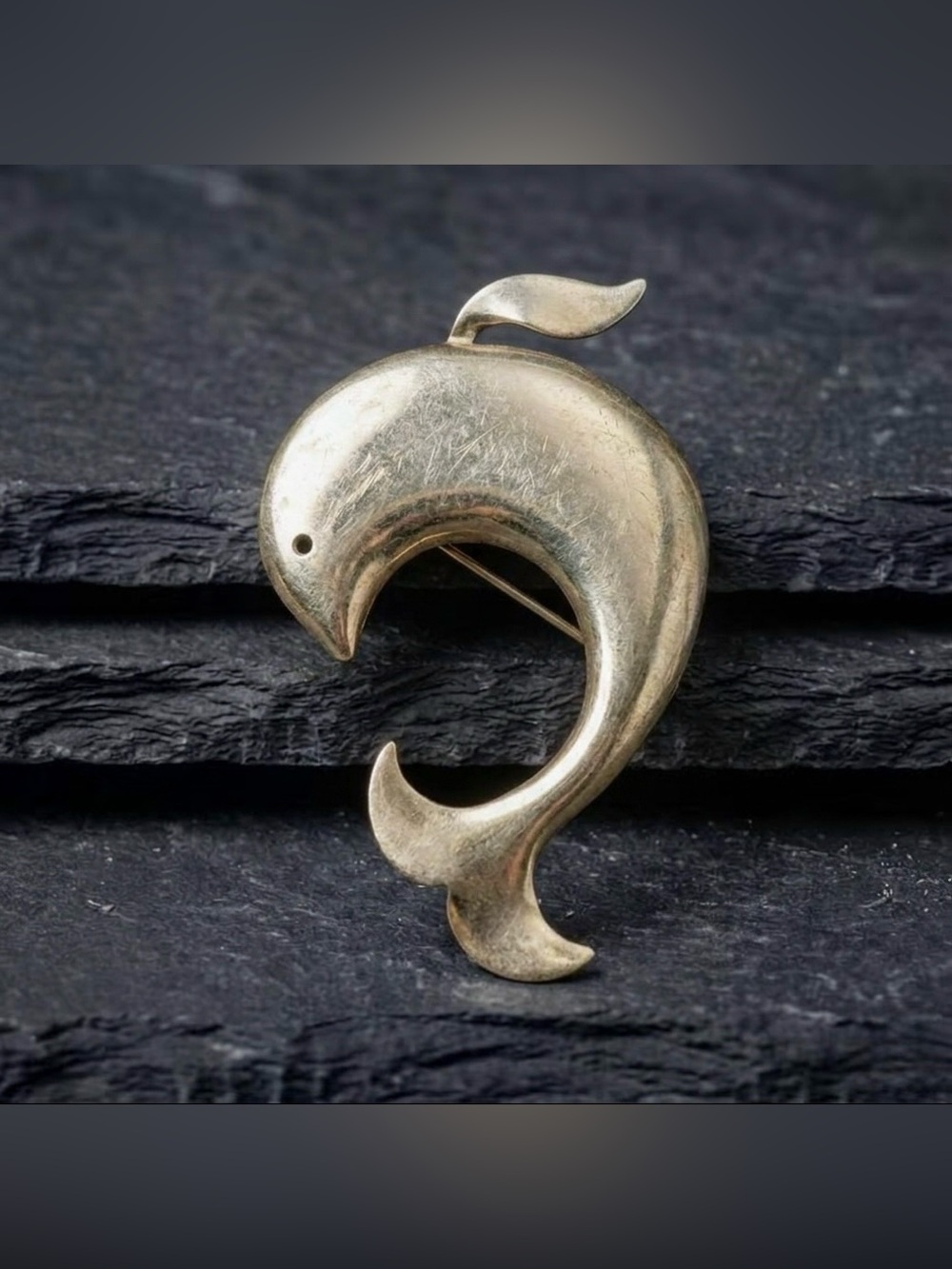 Vintage 70s James H Hall 12k Gold Filled Mid Century Modernist Dolphin Brooch